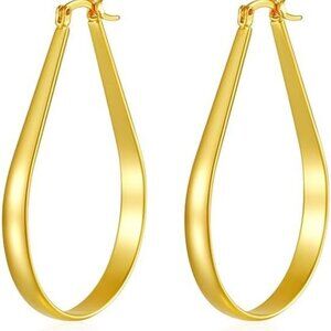 Gold Plated Oval Hoop Earrings - Hypoallergenic Stainless Steel, Versatile Sizes